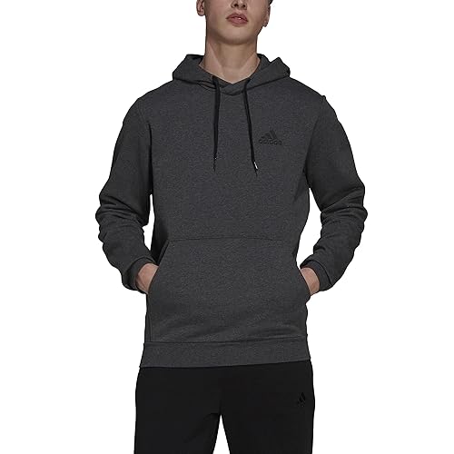 adidas Men's Essentials Fleece Hoodie, Dark Grey Heather/Black, Large