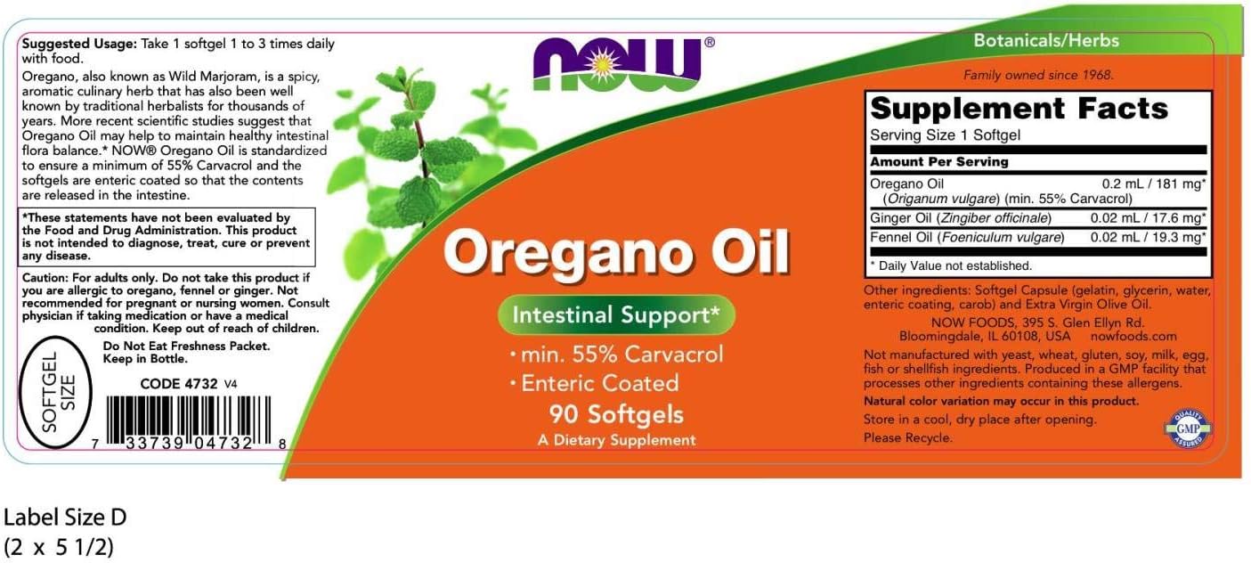 NOW Supplements, Oregano Oil with Ginger and Fennel Oil, Enteric Coated, 90 Softgels: Health & Personal Care