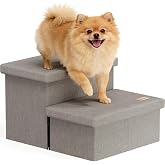 Fecuria 2-Step Wide Dog Stairs with Storage 11" H, Non-Slip Sturdy Pet Steps for Couch Chair, Dog Steps for Small/Medium Old Dogs, Cats, Rabbits Up to 150lbs, Foldable Cat Puppy Stairs for Car, Grey