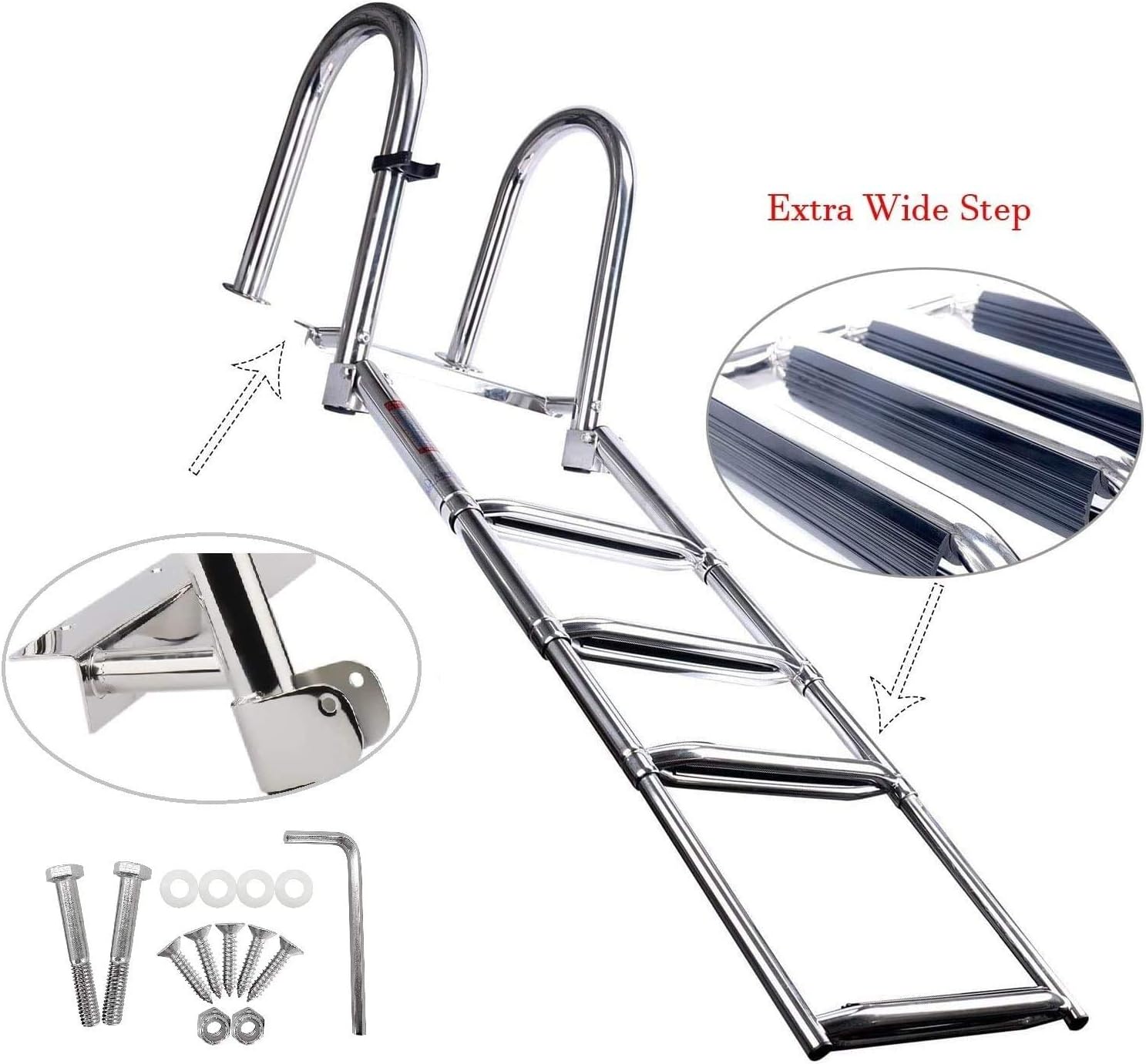Amarinemade 4 Step Premium Stainless Folding Rear Entry Pontoon Boat