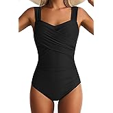 EVOCRCO One Piece Swimsuit for Women Tummy Control Wide Straps Bathing Suits Full Coverage Swim Suit Color Block Swimwear
