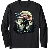Big Foot Bigfoot Sasquatch American Flag Patriotic 4th July Long Sleeve T-Shirt