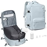 Vacuum Compression Backpack, Travel Vacuum Backpack with Electric Vacpack Pump, Flight Approved Carry On Personal Item Suitcase Luggage for Men Women, Light Blue