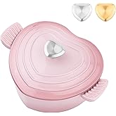 Mabeeze Heart-Shaped Enameled Cast Iron Dutch Oven 2-Quart Casserole Pot with Lid, Gradient Pink Nonstick, Oven-Safe, Compatible with All Cooktops Ideal for Baking, Braising & Serving
