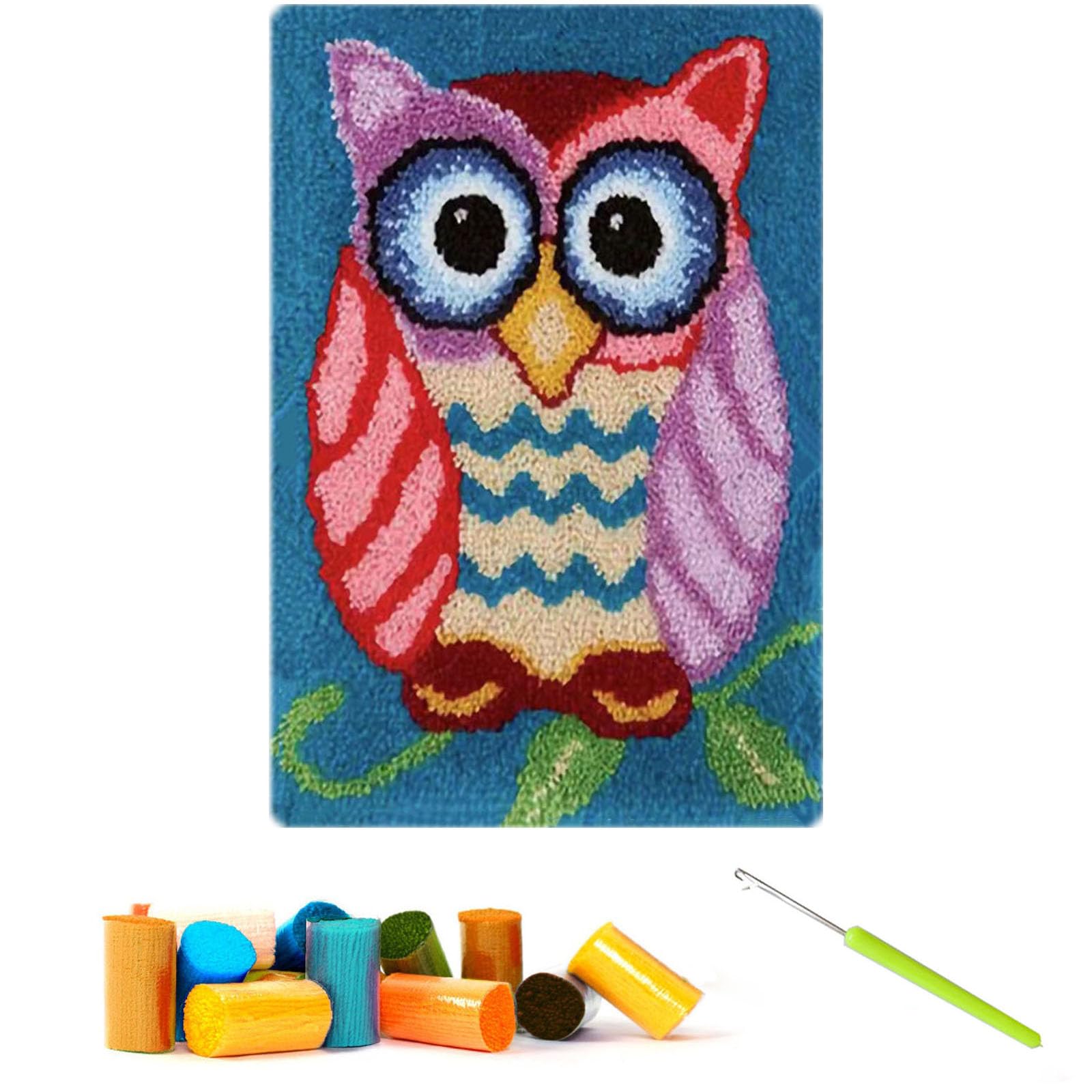 CCWORAN Owl Rug Making Kit For Adults DIY Craft Latch Hook Rug Kit Set Tapestry Cushion Knitting Patterns Printed Mesh Mat Canvas Wool Yarn Fabric Decorations Home Gift kids women