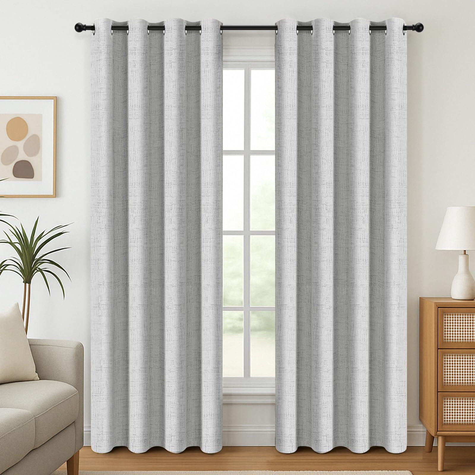 View 1 of 100% Blackout Shield Sliding Door Curtains, Extra Wide Curtains 96 Inch Long, Patio Door Grommet Drapes for Living Room, 50”W x 96”L, Grey