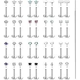 Lsnevsie 20G 18G 16G 14K Gold Filled Threadless Flat Back Earrings Studs Surgical Stainless Steel Opal CZ Nose Rings Studs Tragus Helix Conch Cartilage Earrings Piercing Jewelry For Women Men Silver