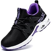 LANSNBO Steel Toe Shoes for Women Indestructible Safety Work Shoes Air Cushion Lightweight Breathable Utility Sneakers Puncture Proof Slip Resistant Composite Toe Footwear