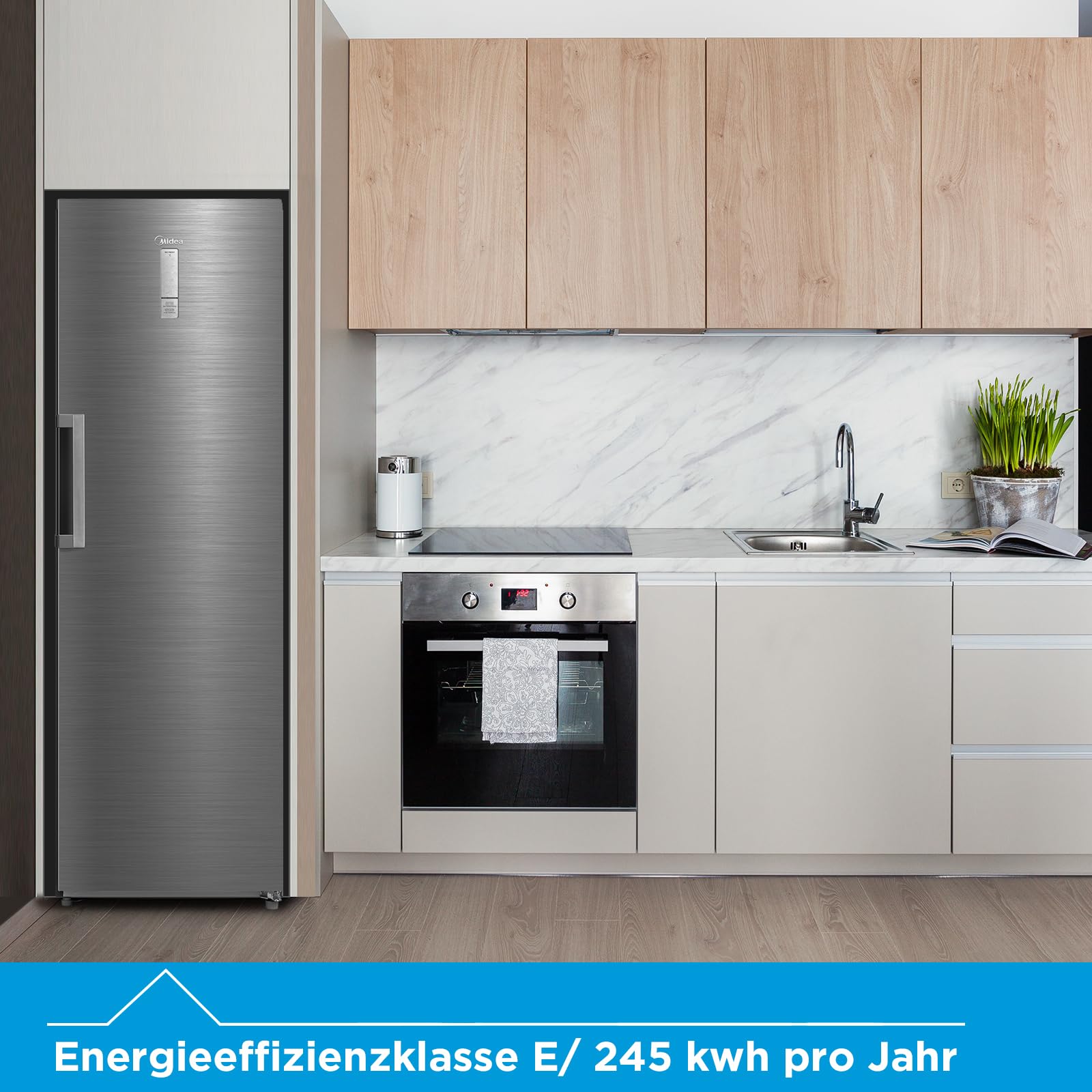 Midea Gefrierschrank & Kühlschrank in einem MDRU385MTE46 | 273L, 185 cm | Umschaltbarer Kühl- & Gefriermodus | NoFrost & Multi Air Flow | GMCC-Kompressor, Leise & Energiesparend | Freistehend, Inox 7