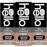 hello Epic Whitening Activated Charcoal Fluoride Free Toothpaste, 3Pk, 4 oz | Black Paste with Fresh Mint and Coconut Oil, Whitens Teeth Naturally, Enamel Safe, Vegan, SLS Free, Dye Free