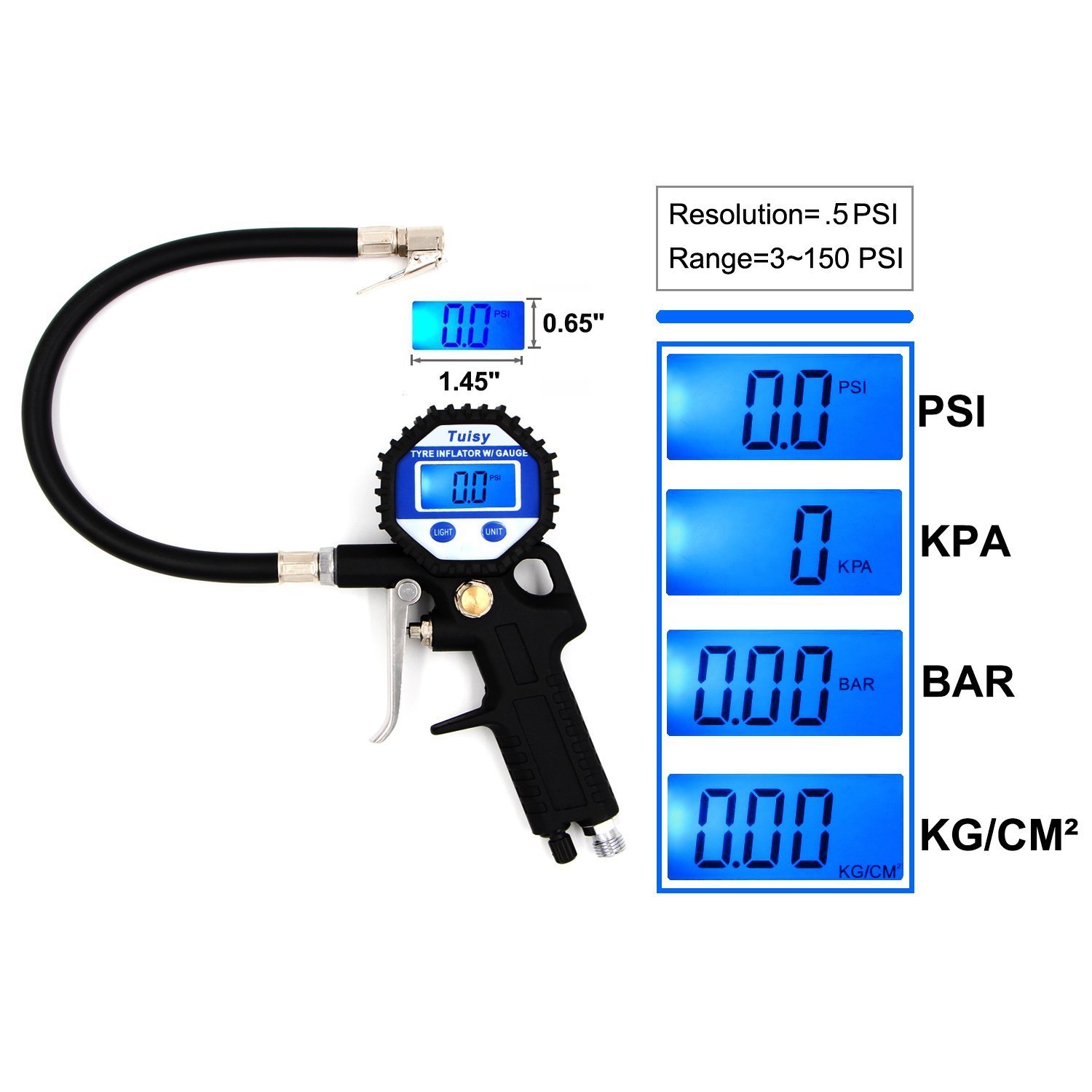 Tuisy Digital Tyre Inflator with Pressure Gauge 150 PSI Accurate Tyre