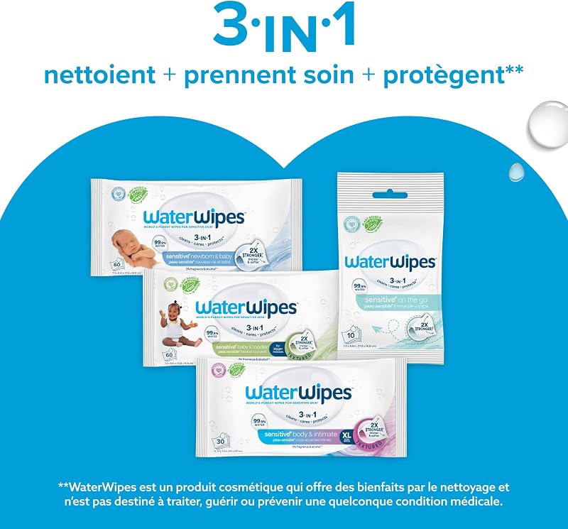 Peau Sensible+ Lingettes Nouveau-Né et Bébé, 9 Paquets
