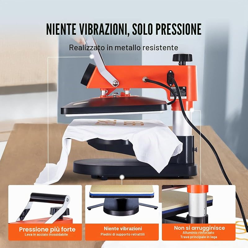 Pressa a Caldo 42 x 40 x 39 cm Macchina per Sublimazione Digitale Oscillante a 360° Pressa di Calore 5 in 1, per Magliette, Striscioni, Borse in Tela, Tazze per Cuscini, Riscaldamento Rapido — foto 5 di 8