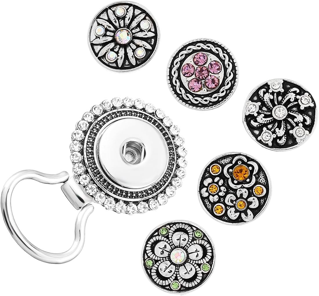 MJartoria 3-12PCS Interchangeable Flower Snap Buttons Centerpiece Rhinestone Eye Glass Holding Magnetic Brooch