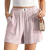 TARSE Womens Striped Shorts Elastic Waist Drawstring Summer Casual Beach Lounge Loose Fit Shorts with Pockets