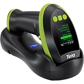 Tera Barcode Scanner 2D Wireless with Screen: Charging Cradle HW0009 Green | 3-Button Color Screen, Works with Bluetooth 2.4G USB, 2500mAh, 1D 2D QR Scanning, Retail Warehouse Library, PC Tablet Phone