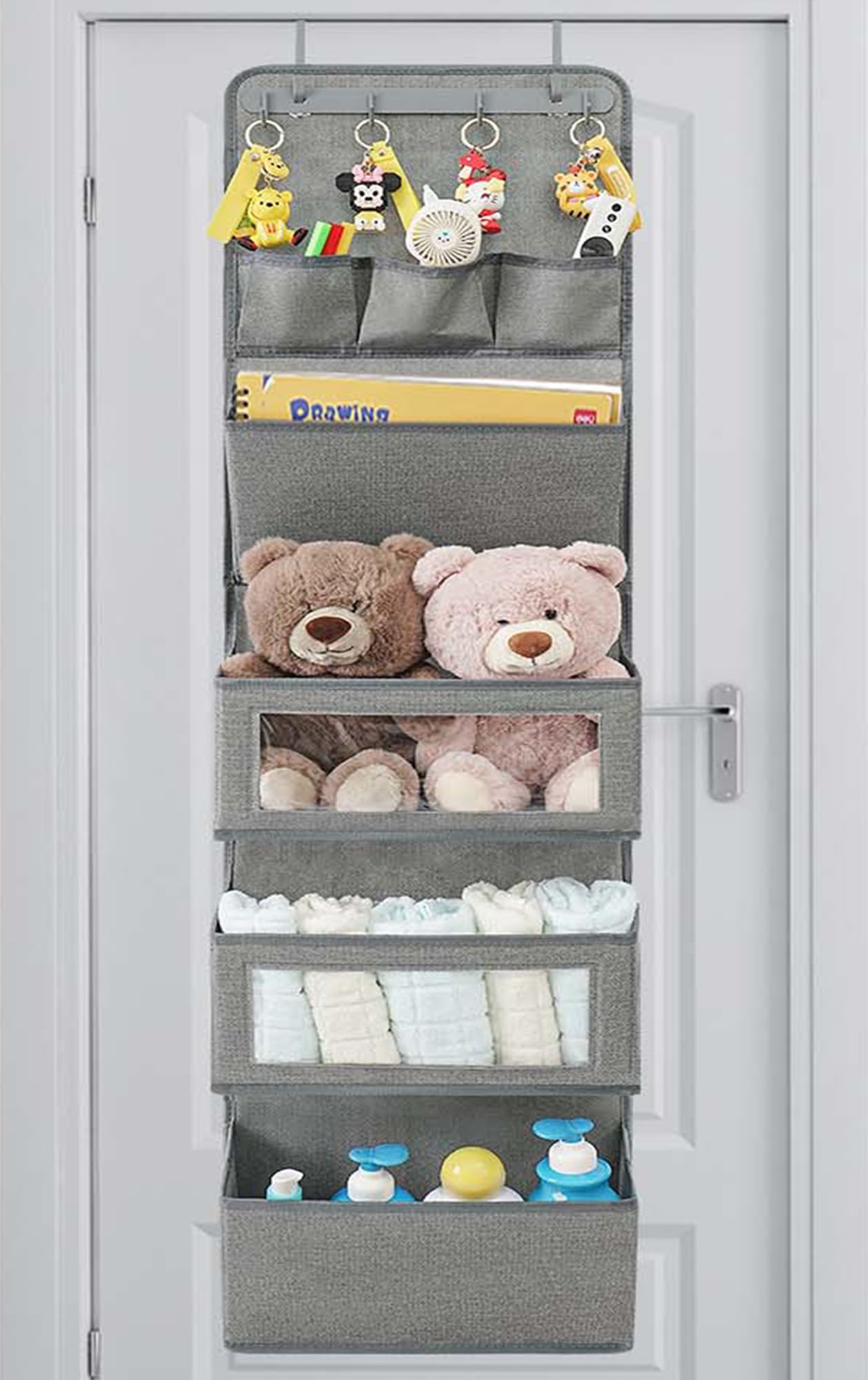 Photo 1 of VICTORICH All-IN-ONE Over the Door Organizer, Super Behind the Door Storage Organizer with Door Rack and Large Clear Windows, Wall File Organizer, Hanging Organizer (New Linen Gray)