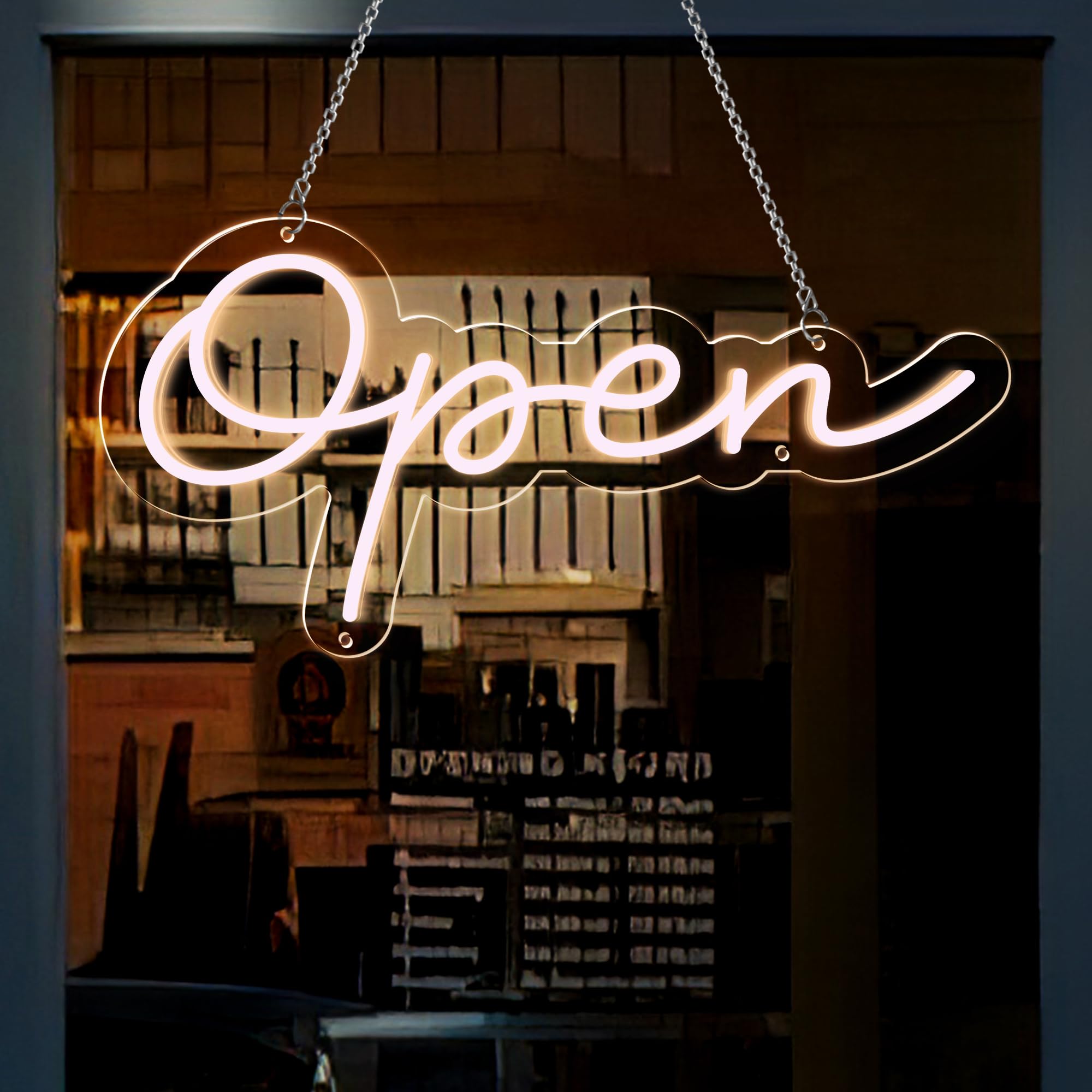 Photo 1 of Neon Open Sign, LED Open Sign for Business, Powered by USB with ON/OFF Switch Adjust Brightness, Light up Open Sign for Storefront Window Store Salon Cafes Restaurant (15"×7.3") (Warm white)
