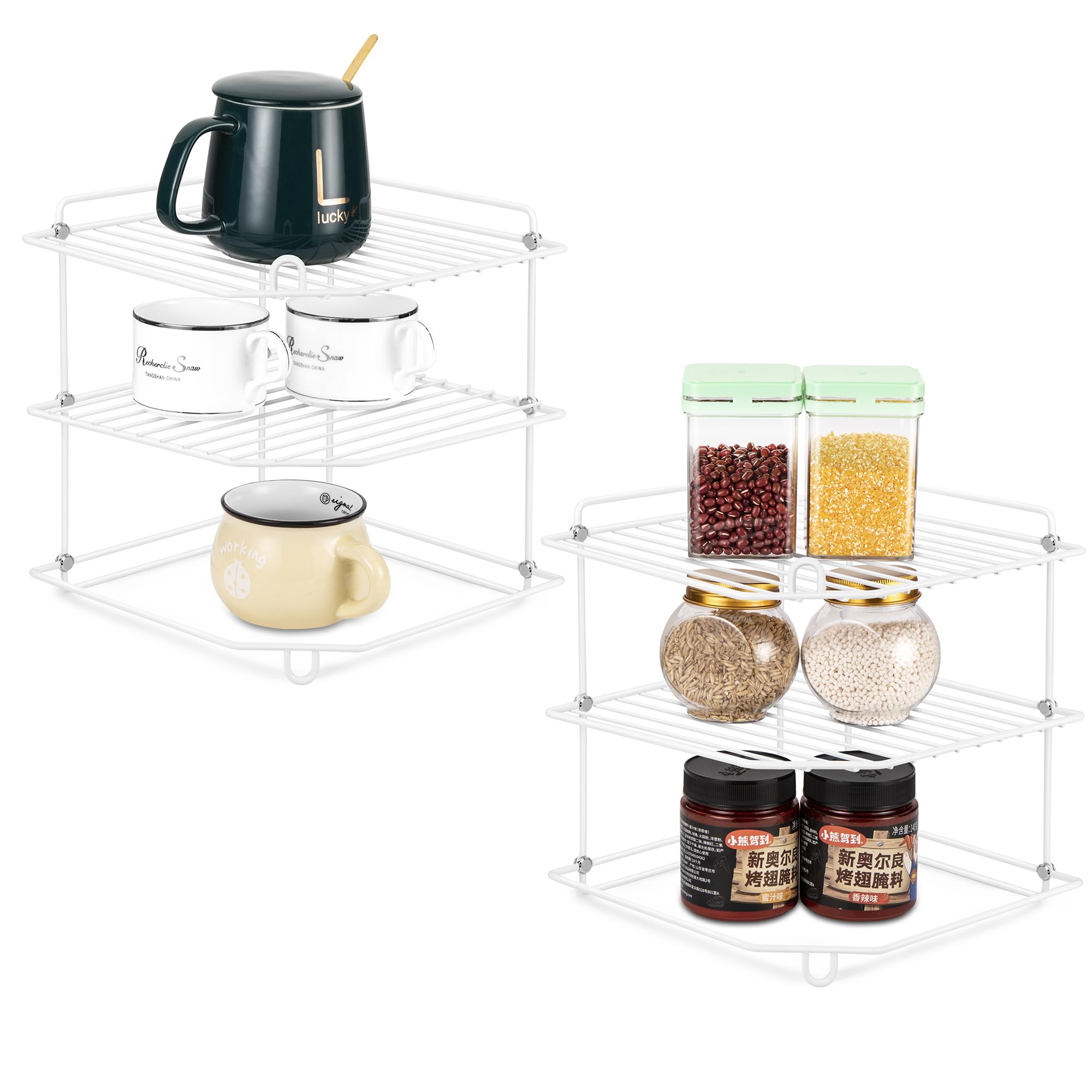 ASTOTSELL Kitchen Cupboard Organiser [2 Pack], 3 Tier White Corner ...