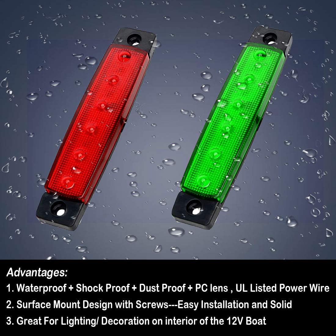 Shangyuan Boat Navigation Lights, Stern Lights for Boats, Marine Led Strip Lights for Boat Lights Bow and Stern, Navigation Lights for Boats Led, Kayak Lights, DC 12V 2PCS (Red and Green): Automotive