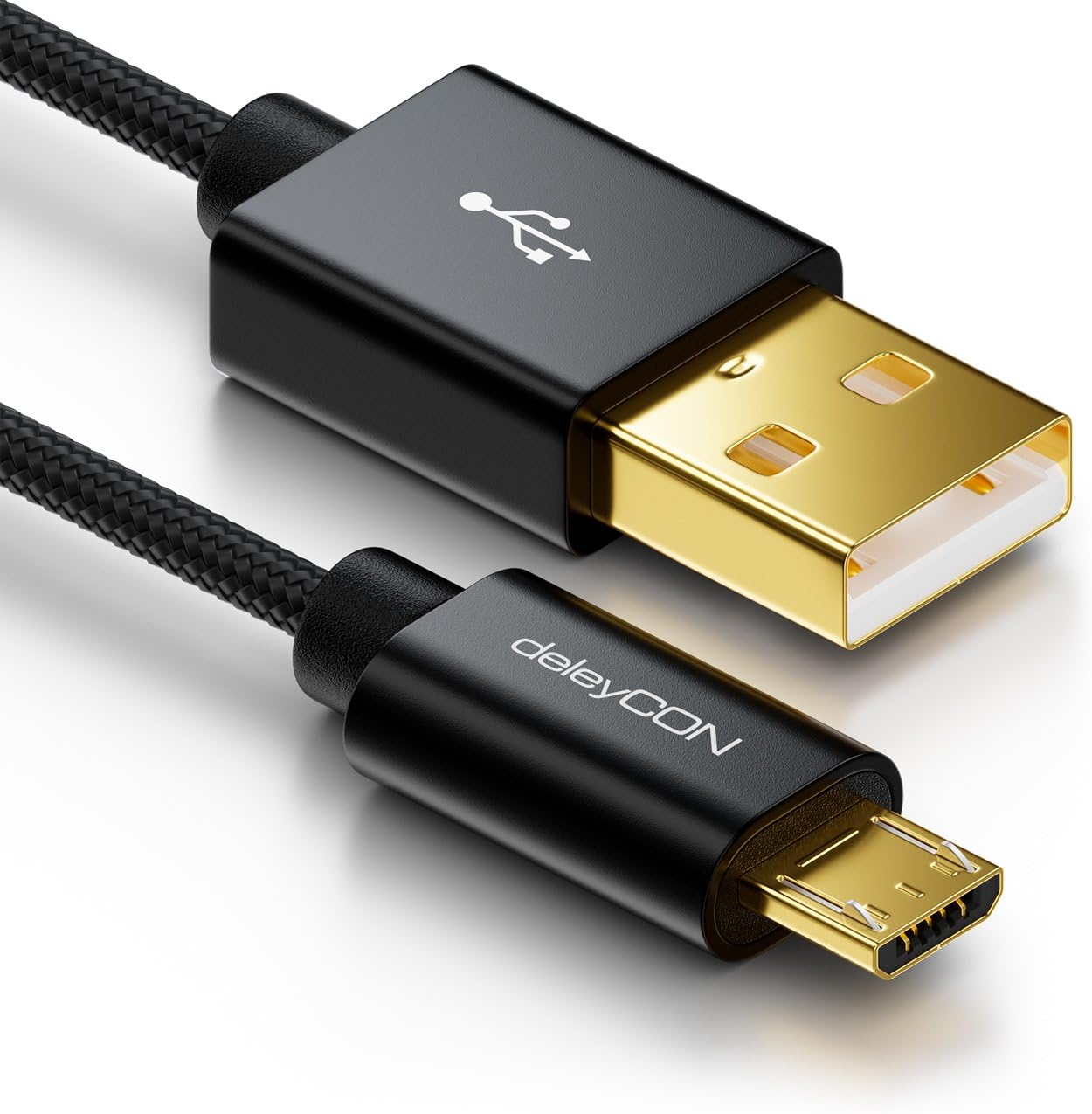 deleyCON 2m (6.56 ft.) Nylon Micro USB Cable + Metal Plug - Charger Cable Data Cable Quick Charge Cable - Smartphone Tablet PC Laptop Notebook - Black
