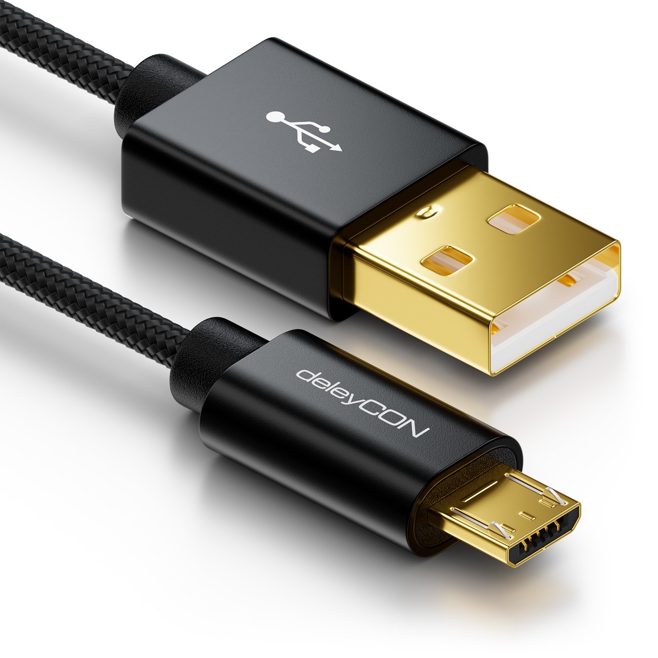 deleyCON nylon micro USB cable with metal plug black black 1 m
