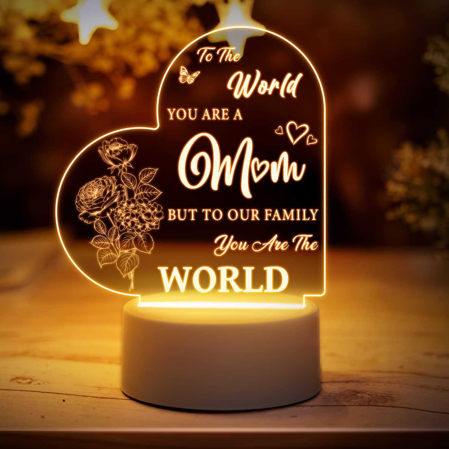 Gifts for Mum - Mum Birthday Day Engraved Night Light, Mummy Presents Lamp with Touching Words, Gift for Mother from Daughter/Son Night Light