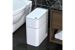 MOPALL Small Bathroom Trash Cans with Lids,Motion Sensor Bathroom Trash Can,Narrow Waterproof Plastic 3.5 Gallon Automatic Adsorption Touchless Garbage Can,White