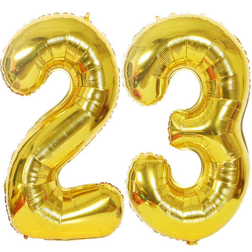 Ouceanwin 2 Balloons Number 23 Gold Giant Foil Balloon Number 23 XXL Helium Balloons Inflatable in 40 Inches Number Balloon 23 Gold for Birthday, Wedding, Anniversary Party Decoration (100 cm)