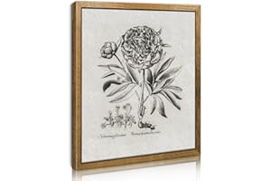 CHDITB Black Rose Framed Canvas Wall Art, 8×10in Classical Flower Wall Decor, Red Double Peony Roses Oil Painting, Vintage Floral Art Prints for Living Room, Bedroom, Bathroom, Farmhouse