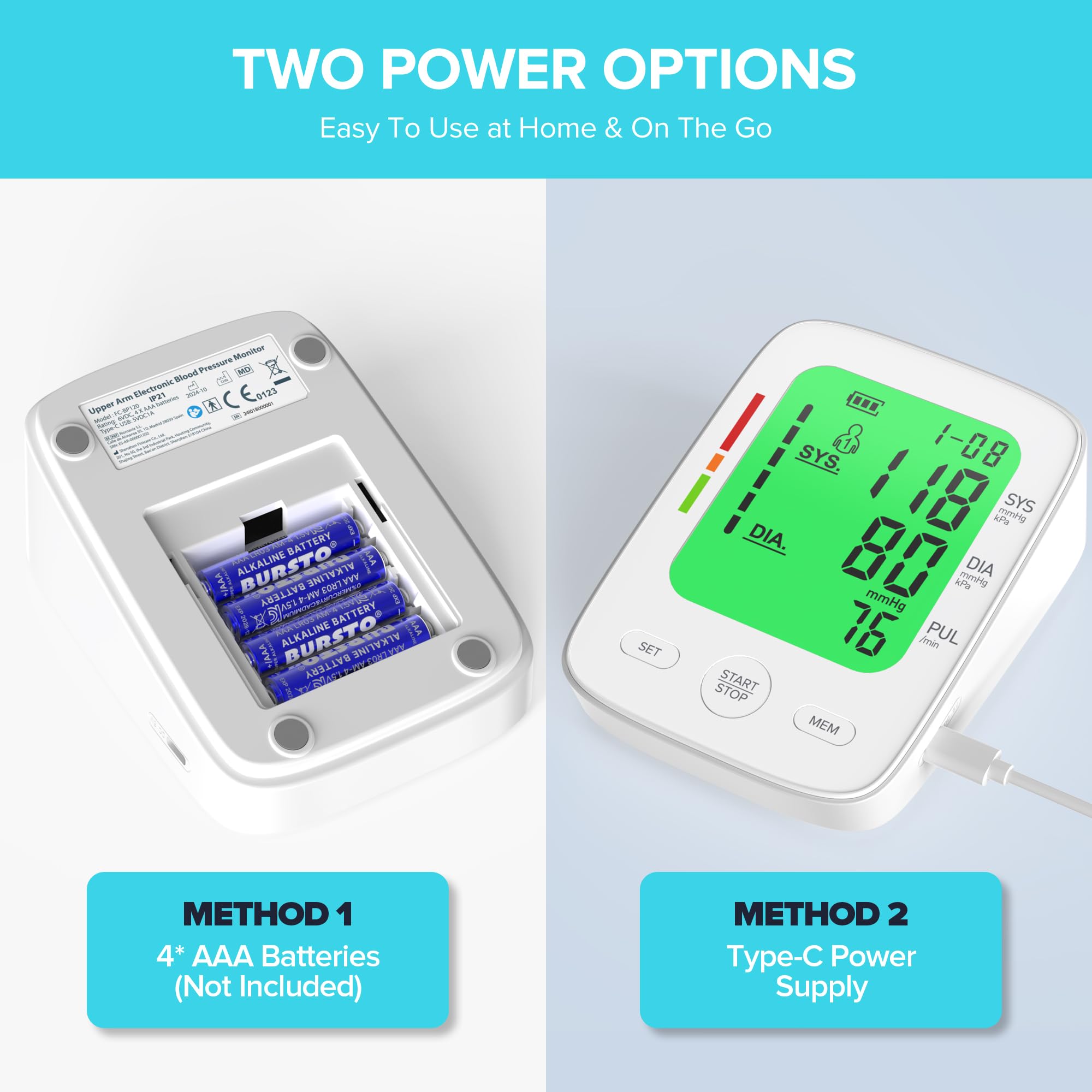 Blood Pressure Monitor for Home Use, Automatic Upper Arm Blood Pressure Machine with Large LCD Display, Adjustable Cuff (9 to 17 inches), 2 x 99 Memory Sets, Easy to use/Travel