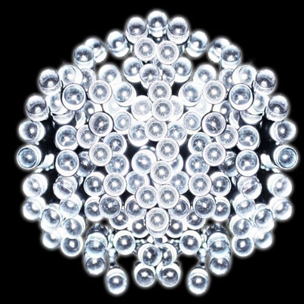 GRDE White 17m 55ft 100 LED Solar Powered String Light Holiday Fairy Lights for Outdoor Gardens, Homes, Christmas, Partys, Weddings, Xmas, Easte