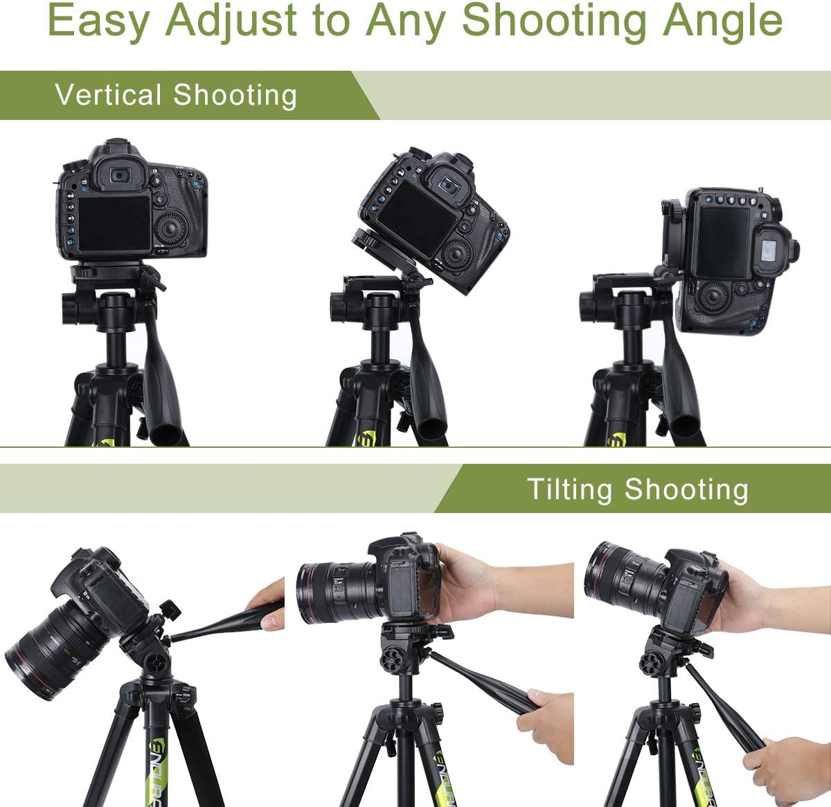 Endurax 66" Video Camera Tripod for Canon Nikon Lightweight Aluminum Travel DSLR Camera Stand with Universal Phone Mount and Carry Bag : Camera & Photo