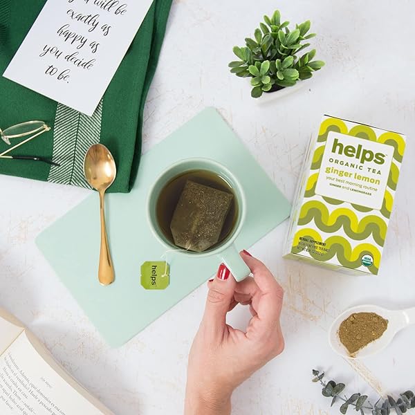 HELPS TEAS | HELPS GINGER LEMON TEA | ORGANIC HERBAL BLEND OF GINGER AND LEMONGRASS THAT PROMOTE A HEALTHY DIGESTION NATURALLY CAFFEINE-FREE| 16 TEA BAGS |