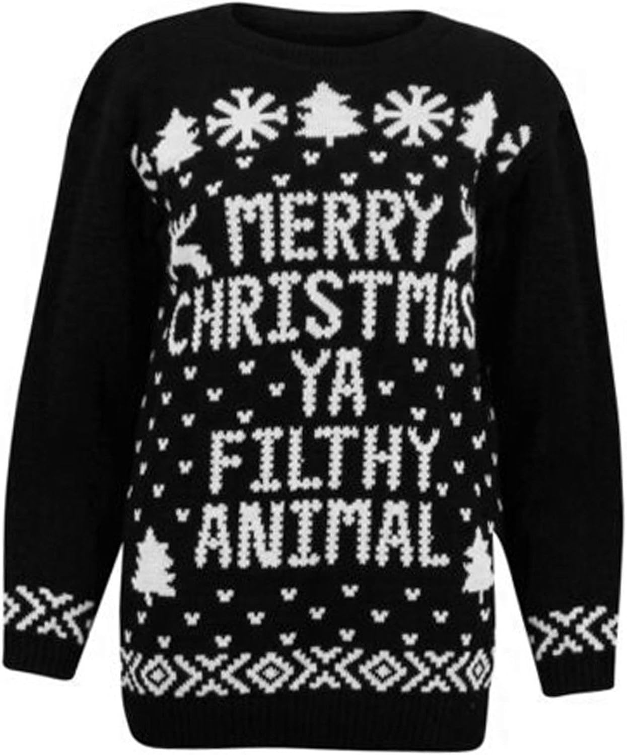 Girls Walk Womens Knitted ''Merry Christmas Ya Filthy Animal'' Xmas Jumper Sweater at Amazon