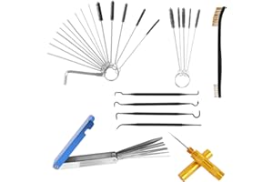 Carburetor Cleaning Kit, with 1 Dual-Ended Brush 23 Needle 10 Brush 4 Carb Jet Hook 1 Scraper Tool Welding Torch Tip Throttle