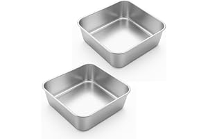 LIANYU 2 Pack 6 x 6 Inch Square Baking Cake Pan, Stainless Steel Small Brownie Bread Cake Molds, Square Bakeware for Lasagna 