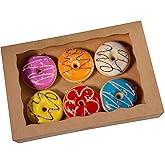 SOROO Brown Pastry Bakery Box 14x10x3inch,Large Donuts,Muffins,Cookies Boxes with PVC Window - Auto-Pop up Paper Box Nature Cardboard Take Out Container,Pack of 8