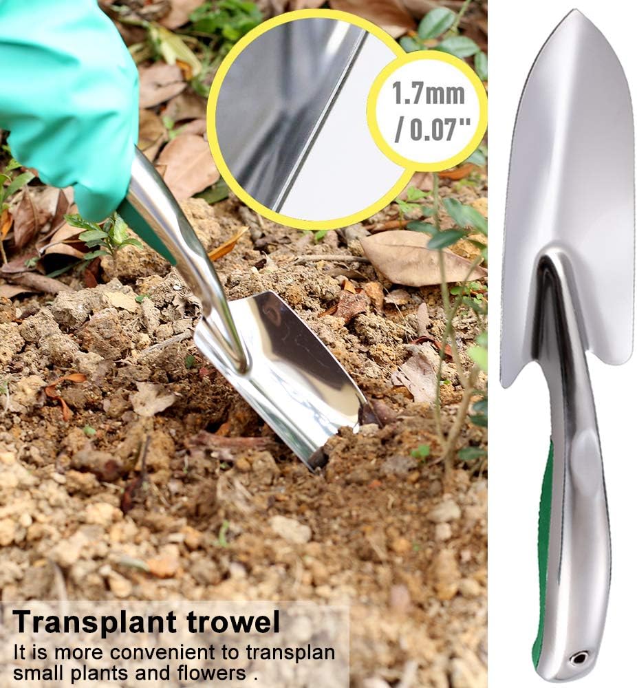 HOMY Garden Tool Set, Stainless Steel Heavy Duty Gardening Kit with Soft Rubberized Non-Slip Ergonomic Handle, 3 Piece Includes Hand Trowel, Transplant Trowel and Cultivator, Gardening Supplies Gifts : Garden & Outdoor