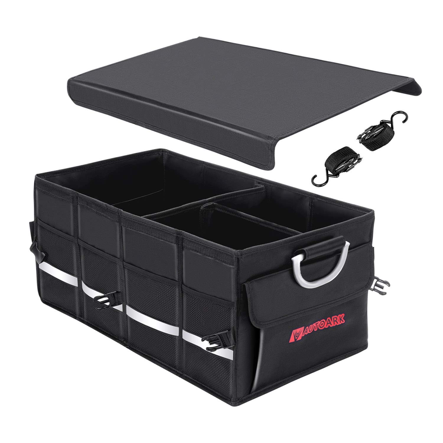 Autoark Multipurpose Car SUV Trunk Organizer with Cover and Straps,Durable Collapsible Adjustable Compartments Cargo Storage,AK-132