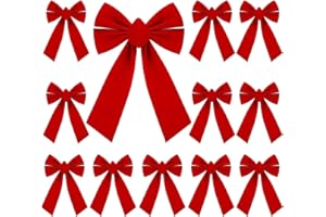 Cangfort 12 Pack Velvet Red Christmas Bows, 9”x11” Large Christmas Tree Topper Bow, Large Outdoor Christmas Bows Decorations for Front Door Christmas Garland, Large Gifts, and Parties