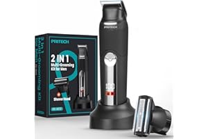 PRITECH Body Hair Trimmer for Men, Dual-Head Public Trimmer & Foil Shaver - Waterproof Electric Razor for Men Wet/Dry Groomer, USB-C Rechargeable Ball Shaver with Ceramic Blades & Travel Lock, Black