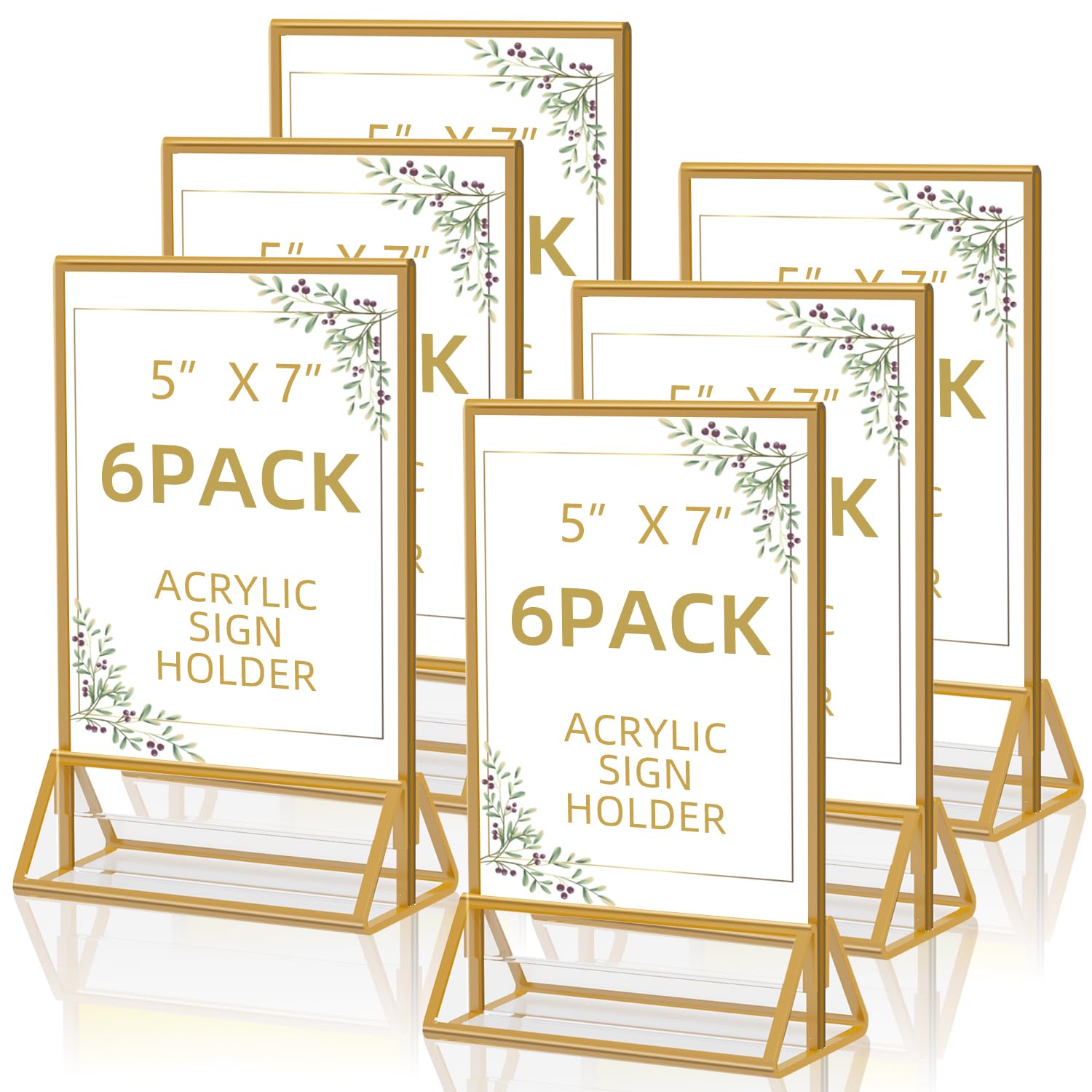 Photo 1 of PPH-Sisy Acrylic Sign Holder 5x7 Gold Display Stand, Clear and Stable Table Plastic Paper Holder, Acrylic Frames for Home Office Shop Photo Frames Exhibition (6pcs)