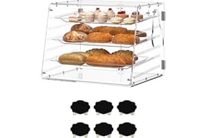 Rextact 3 Trays Bakery Case Display Acrylic Pastry with 6 Trays Adjustment Slide Rails, Countertop Bakery Display Case for Donuts Cookies Pastries for Commercial Home Party Halloween with Serving Tong