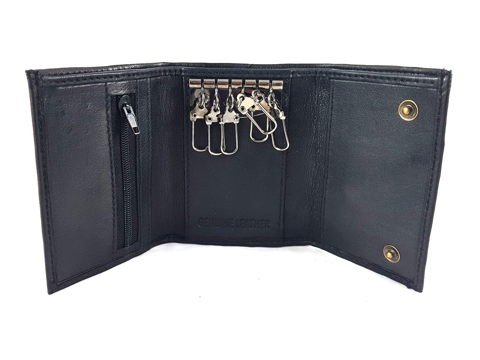 Black Leather Key Case Wallet with Soft Nappa Leather Key Ring