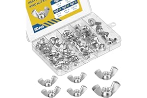 Vibit 50 Pcs Wing Nuts, 5 Sizes, 5/32"-32, 3/16"-24, 1/4"-20, 5/16"-18, 3/8"-16, Carbon Steel Zinc Plated Butterfly Nuts Assortment Kit, Hand Twist Tighten Hardware Nuts Wingnuts Fasteners Parts