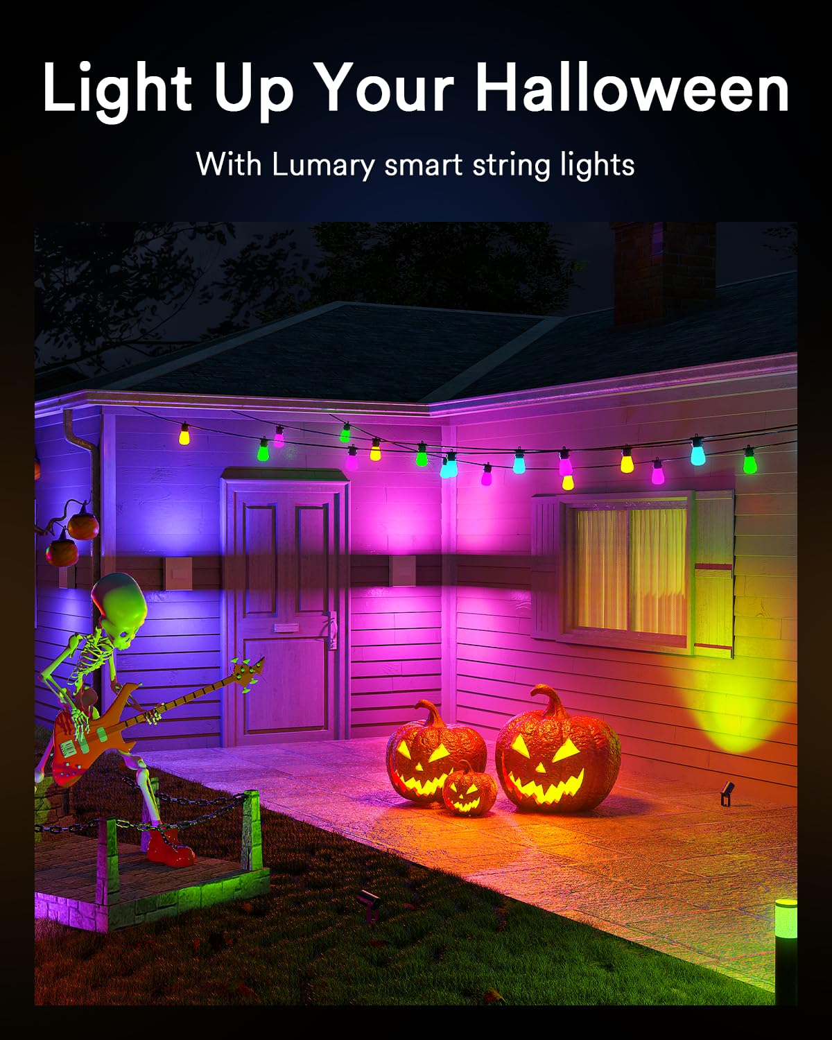 Lumary 100FT Smart Outdoor String Lights with Remote, RGBAi Color Changing Patio Lights, ​Permanent Outdoor Lights for Patio APP&Wi-Fi Control Work with Alexa, 30+2Bulbs, IP65 Waterproof,Shatterproof