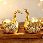 2Pcs Swans Tealight Candle Holder, Home Decor Gifts for Women Her Wife Mom | with Flameless Candle, Decorative Votive Candle Holders for Table Decor, House Warming Gifts New Home, Wedding Gifts