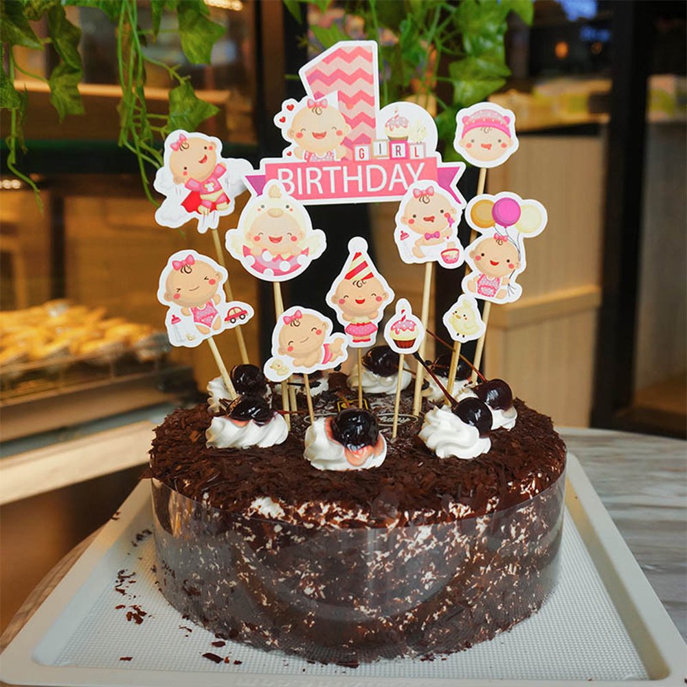 MZCH Little Girl CupCake Topper Cake Toppers for Baby Shower 1st Birthday Girl, Pink, 33 Pack