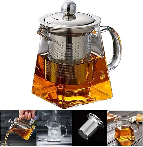 Amazon Com Tetera De Cristal Con Infusor De 450 500 25 4 Fl Oz Apta Para Microondas Y Estufa Transparente Kitchen Dining